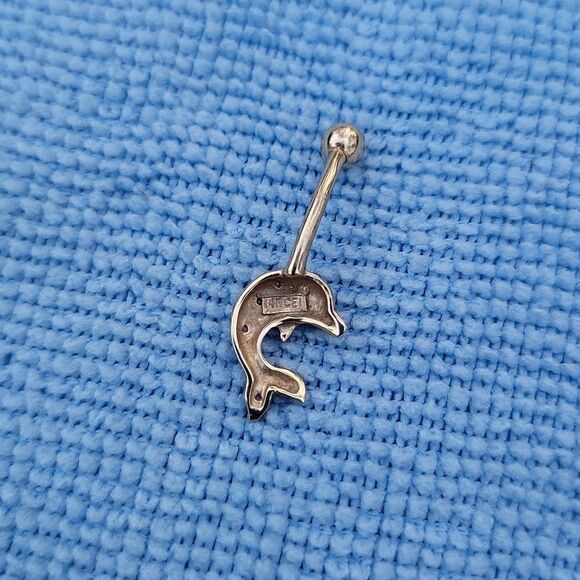 Dolphin Navel Belly Ring 14 kt Gold CEI Body Jewelry New - Picture 5 of 9